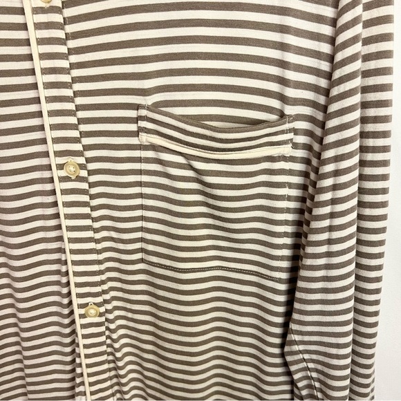 New Hart + Land Women Pajama Sleep Shirt Button Down Brown Cream Stripe Bamboo L - Picture 2 of 10